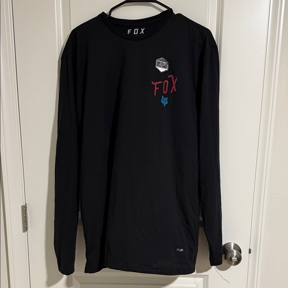Fox Men's Black Long Sleeve Tee with Red Logo